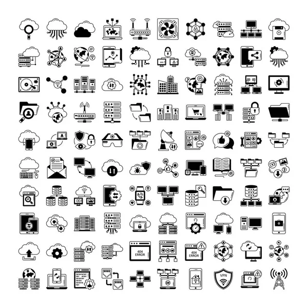 Conjunto Iconos Vectores Datos Redes Cada Icono Puede Modificarse Editarse — Vector de stock