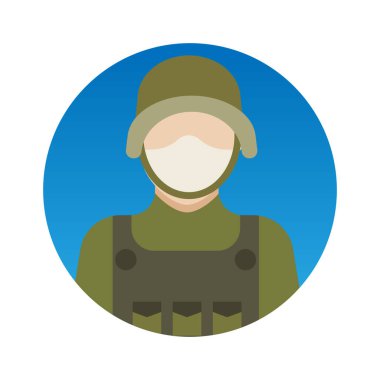 Yüz Maskesi Renk Vektörü simgesine sahip ve kolayca düzenleyebilen Asker Meslekleri Avatar 