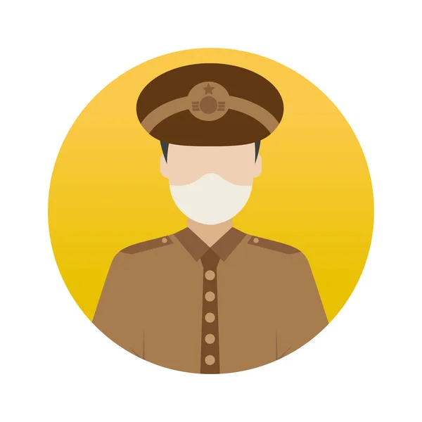 Avatar Des Professions Officier Armée Avec Masque Visage Icône Vectorielle — Image vectorielle