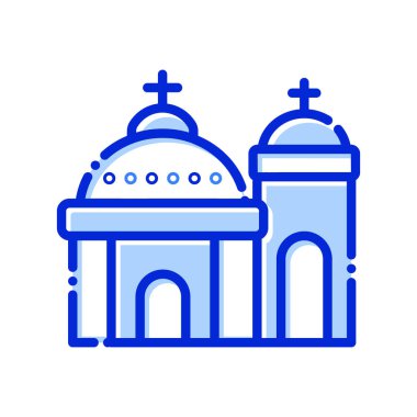 Mavi Kubbe, Kilise, Santorini, Yunanistan tamamen düzenlenebilir vektör simgeleri