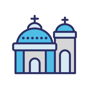 Mavi Kubbe, Kilise, Santorini, Yunanistan tamamen düzenlenebilir vektör simgeleri