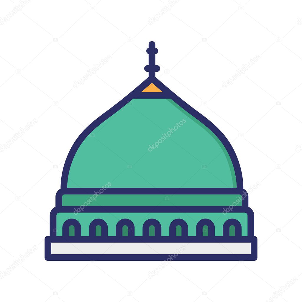 Prophets Mosque,  Medina, Saudi Arabia, famous landmark fully editable vector icons