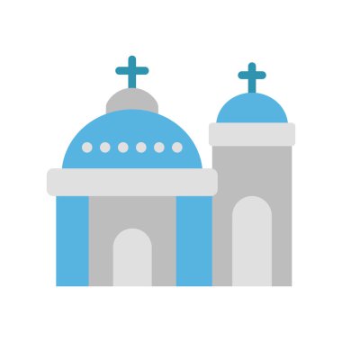 Mavi Kubbe, Kilise, Santorini, Yunanistan tamamen düzenlenebilir vektör simgeleri