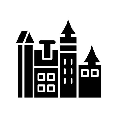 Bran Kalesi, Transilvanya, Romanya, Azerbaycan tamamen düzenlenebilir vektör simgeleri