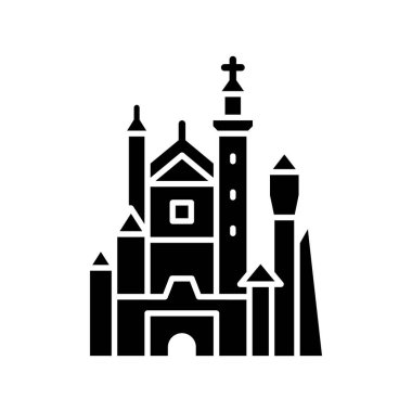Neuschwanstein, Bavyera, Almanya, kale tamamen düzenlenebilir vektör simgeleri 