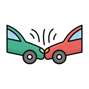  Araba ön tarafta çarpışır. Kolayca değiştirilebilir ya da düzenlenebilir izole edilmiş vektör simgesi