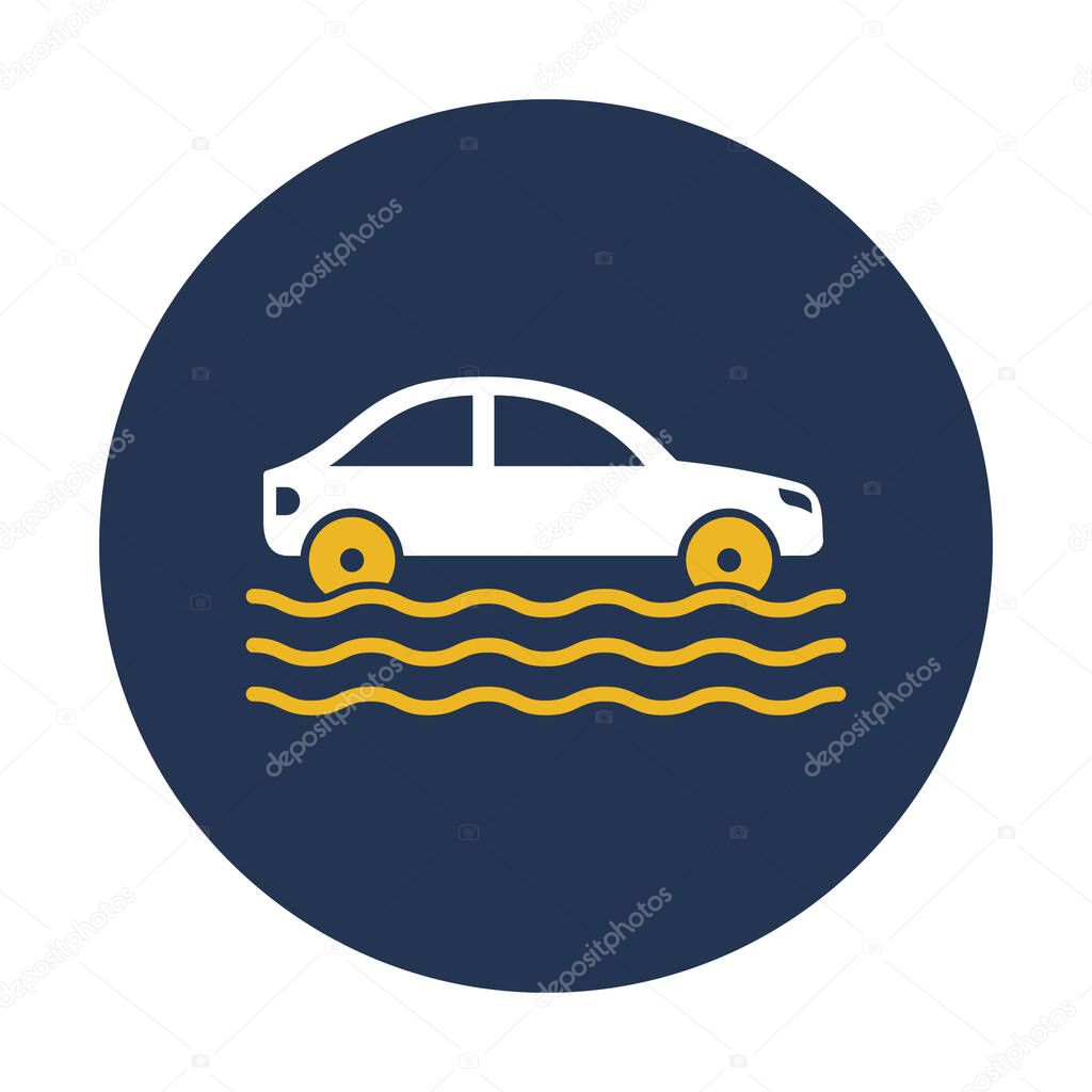 Car in flood Isolated Vector icon that can be easily modified or edited