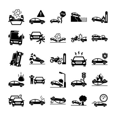 Araba kazası sigorta, yangın, çarpışma, trafik, enkaz, açık artırma ve araba hasar motorlarından oluşan ayrı bir set, her simge kolayca değiştirilebilir veya düzenlenebilir