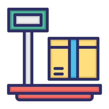 Ağırlık makinesi, ölçek, platform, kutucuk tamamen düzenlenebilir vektör simgesi