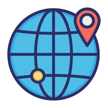 Genel konum, küresel, GPS, konum tamamen düzenlenebilir vektör simgesi