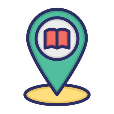 Kütüphane konumu, kitap, kütüphane, konum tamamen düzenlenebilir vektör simgesi