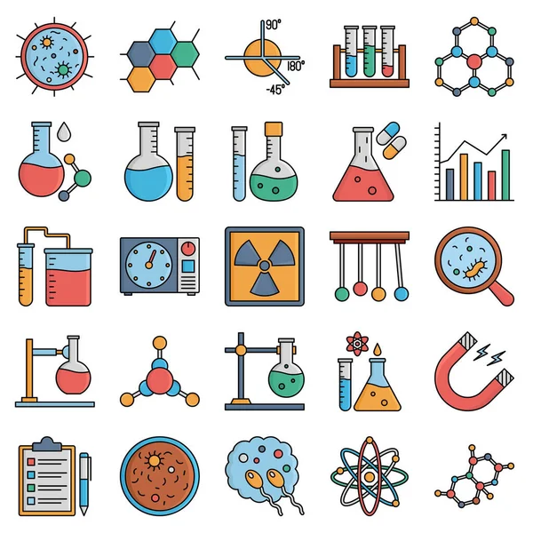Los Iconos Vectores Equipos Laboratorio Químicos Biológicos Empaquetan Cada Uno — Vector de stock