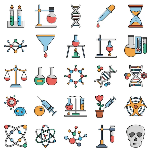 Los Iconos Vectores Equipos Laboratorio Químicos Biológicos Empaquetan Cada Uno — Archivo Imágenes Vectoriales