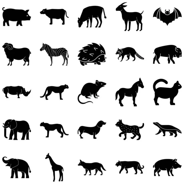 Mammal Isolated Vector Icons Pack Every Single Icon Can Easily — Stock Vector