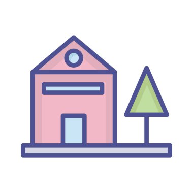 Bahçede izole edilmiş vektör simgesine sahip olan ve kolayca düzenleyebilen ev