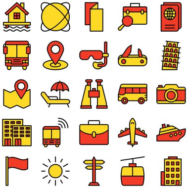 Kolayca değiştirilebilir veya düzenlenebilir Turizm İzole Edilmiş Vektör Simgeleri Paketi