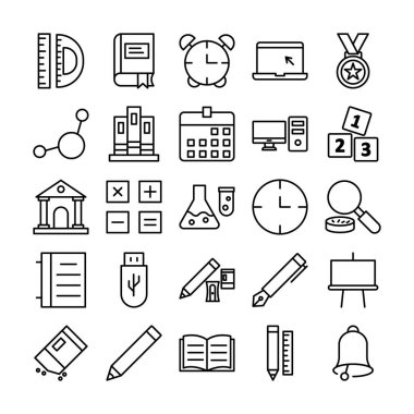 Eğitim Simgeleri paketi, Atom, Kemer dosyaları, Takvim, Bilgisayar, Dijital Küp, Enstitü, Muhasebe, Flask, Saat, Büyüteç, Veri ve Flash sürücü vektörünü kolaylıkla düzenleyebilen veya düzenleyebilen Derece aracı, Kitap, Alarm saati, Laptop, Ödül, Atom, Kemer dosyaları, Takvim, Bilgisayar,