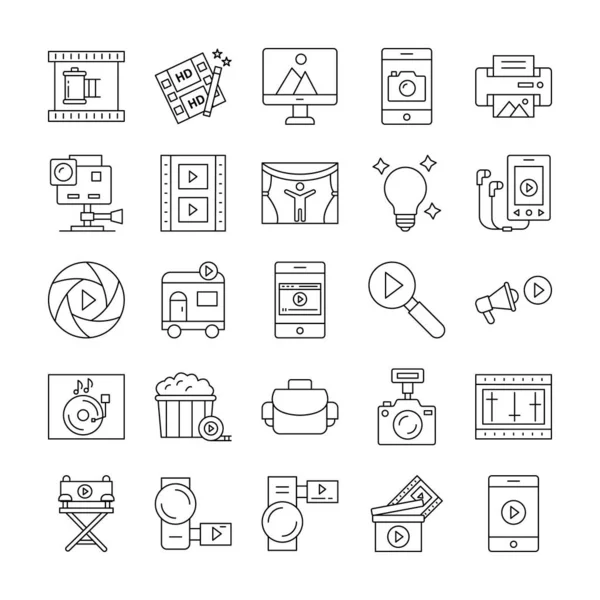 Videoaufnahme Und Aufnahmegeräte Vector Symbole Packen Jedes Einzelne Symbol Das — Stockvektor