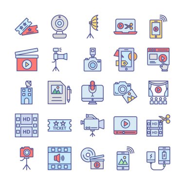 Video çekimi ve çekim ekipmanları Vector simgeleri her bir simgeyi kolayca düzenleyebilir ya da düzenleyebilir