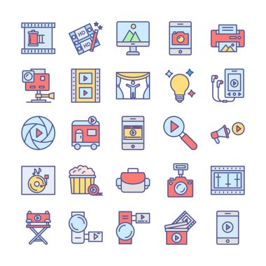 Video çekimi ve çekim ekipmanları Vector simgeleri her bir simgeyi kolayca düzenleyebilir ya da düzenleyebilir