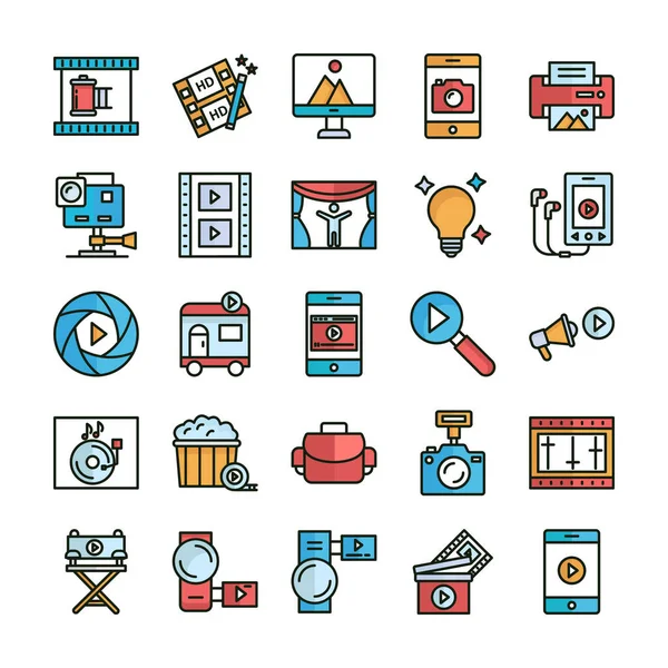 Equipo Grabación Grabación Vídeo Los Iconos Vectoriales Empaquetan Cada Icono — Vector de stock