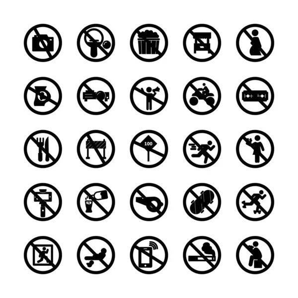 Conjunto Iconos Vectoriales Prohibidos Cada Icono Puede Modificar Editar Fácilmente — Archivo Imágenes Vectoriales