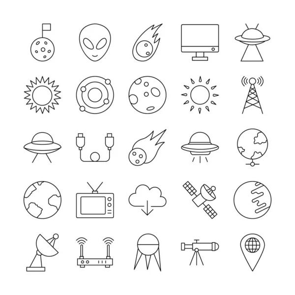 Space Icons Set Besteht Aus Rakete Rakete Weltraum Raumschiff Astronaut — Stockvektor