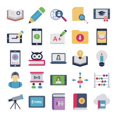 Eğitim ve E Öğrenme İzole Vektör Simgeleri Kolayca düzenlenebilir ya da düzenlenebilir