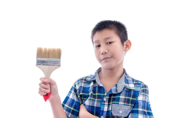 Asiatico ragazzo holding pennello — Foto Stock