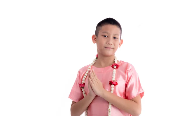 Asian boy with welcome expression — Stock Photo, Image