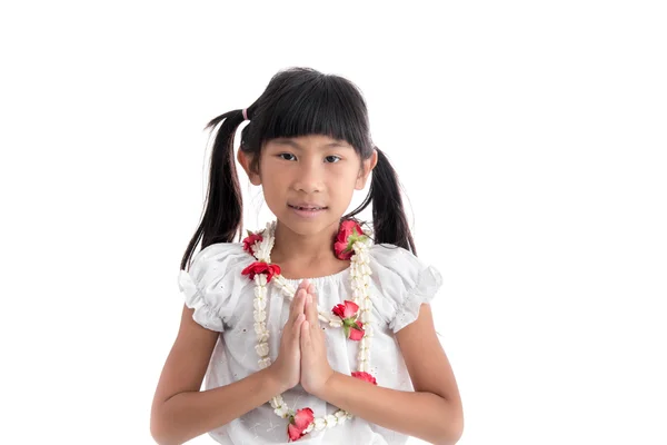 Little girl in Thai costume put the palms of the hands together — Stock Photo, Image