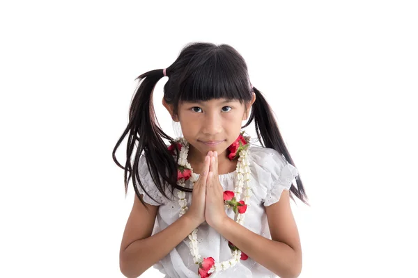 Little girl in Thai costume put the palms of the hands together — Stock Photo, Image