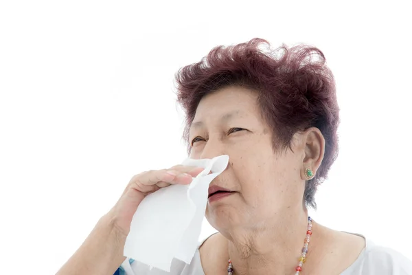 Health care, flu, hygiene, age and people concept - sick senior — Stock Photo, Image