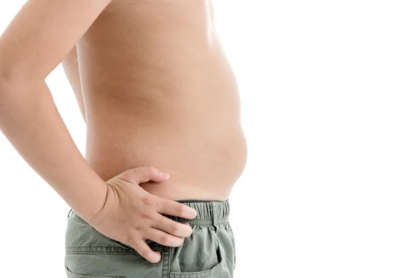 De grootte van de maag van kinderen met overgewicht op witte backgro — Stockfoto