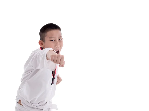 Giovane ragazzo in uniforme taekwondo — Foto Stock