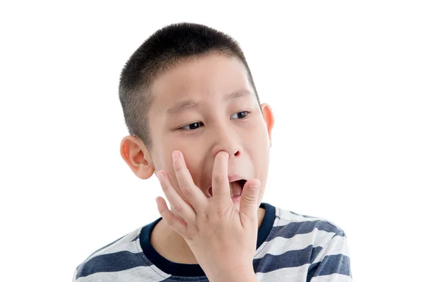 Asian boy Picking a booger — Stock Photo, Image