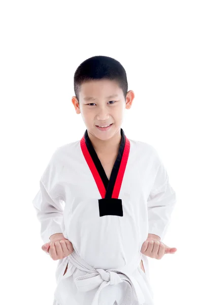Giovane ragazzo in uniforme taekwondo — Foto Stock