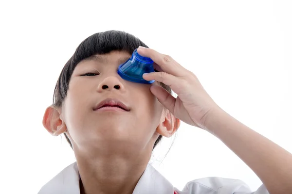 First Aid flush eyes with medicine washing white background — Stockfoto