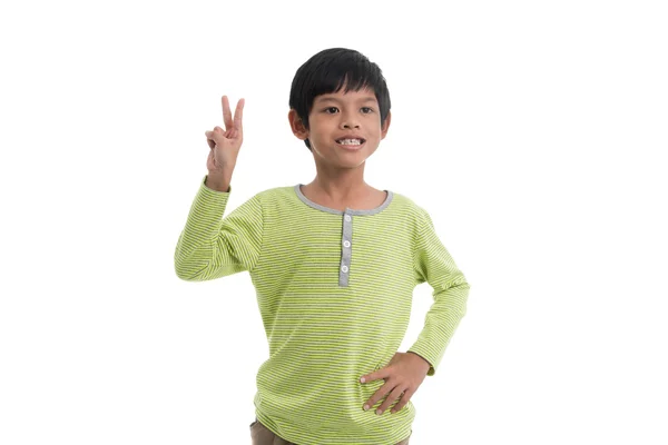 Child Making Peace Sign on white. — Stock Photo, Image