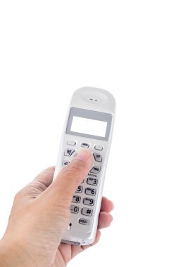 Beyaz ev cep telefonu tutan el.