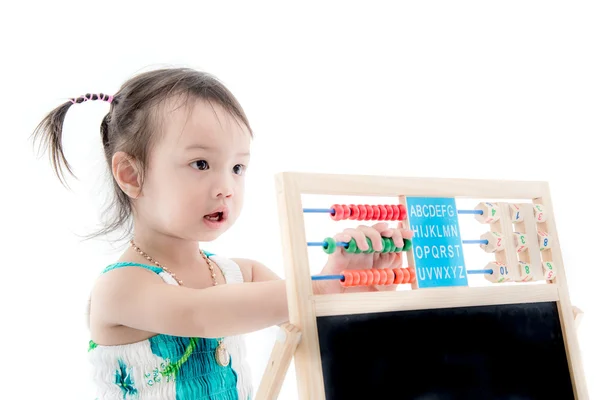 Kleine asiatische Künstler Kind Zeichnung auf weißem Hintergrund — Stockfoto