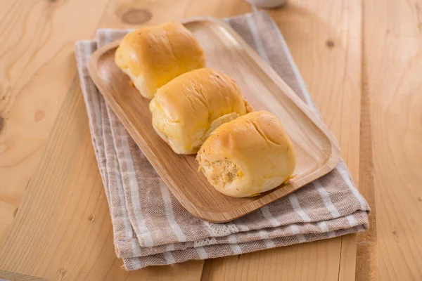 Dried shredded pork bread on wooden tray background — Stock Photo, Image