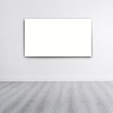 Beyaz duvar ahşap gri zemin ve copyspac ile posterinde kadar alay