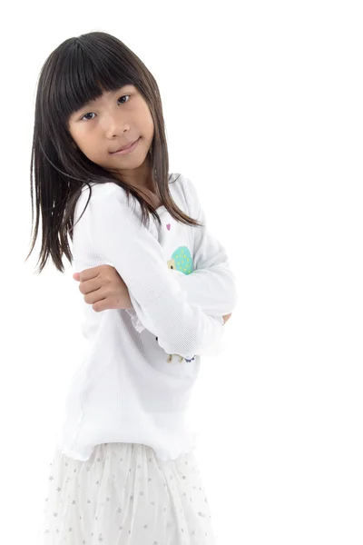 Cute asian girl standing on white background isolated — Stock Photo, Image