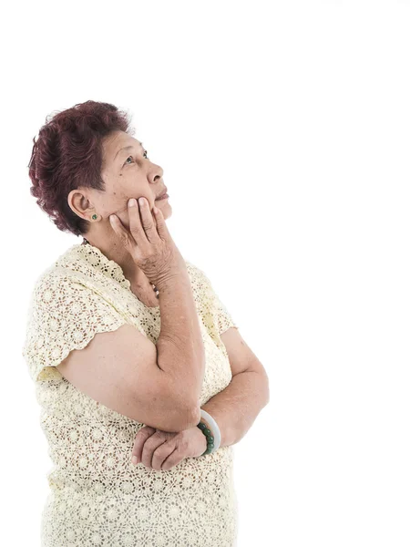 Portrait of Asian elderly woman, isolated over white background. — Stock Photo, Image