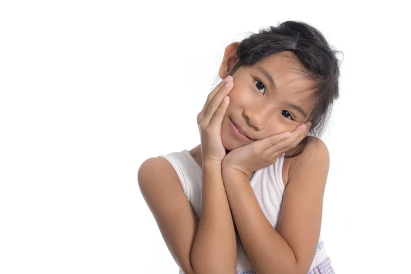 Portret szczęśliwy dziecko trochę azjatyckiej na białym tle na białym tle — Zdjęcie stockowe