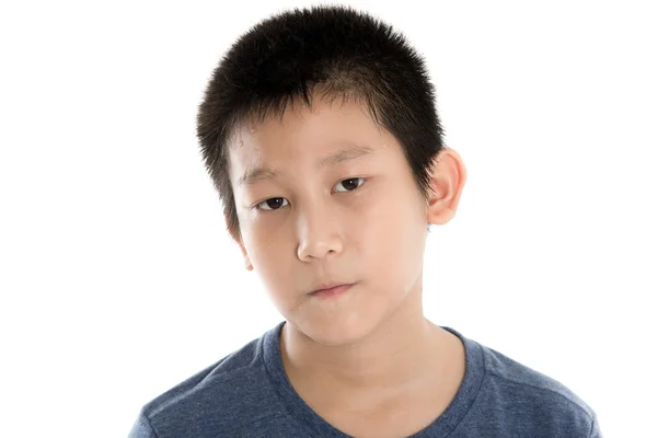 Head and Shoulders Close Up Portrait of Young Boy Wearing Blue T — Stock Photo, Image