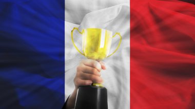 Fransa bayrağı ile dokulu trophy Kupası 