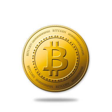 Altın Bitcoin sikke üzerinde beyaz kırpma yolu ile izole