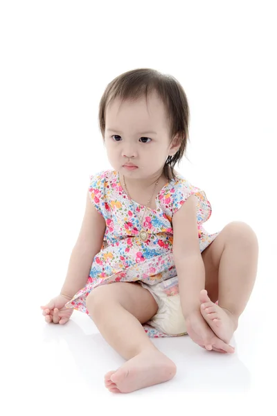 Asian child with diapers on white — Stock Photo, Image